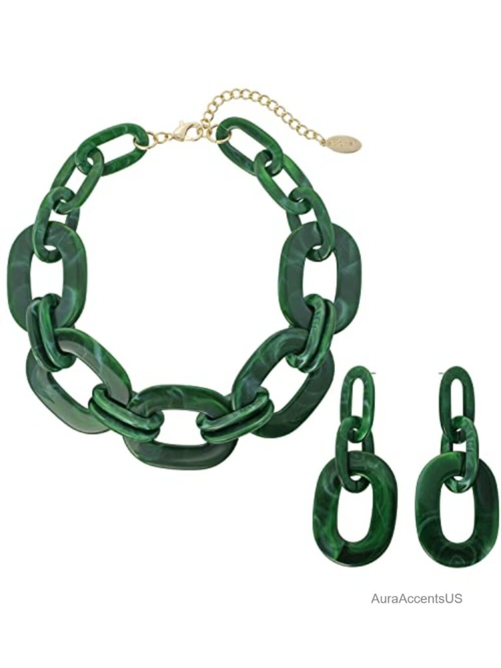 Acrylic Chunky Statement Necklace Hoop Earrings Set Cube Link Collar